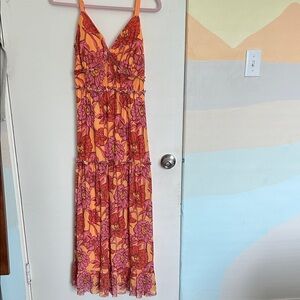 Tropical Floral Maxi Dress in Orange and Pink